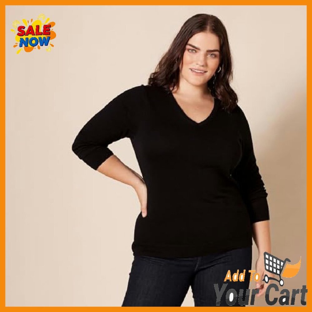 Lightweight Long-Sleeve V-Neck Sweater Regular Fit Cotton Blend - Picture 7 of 8